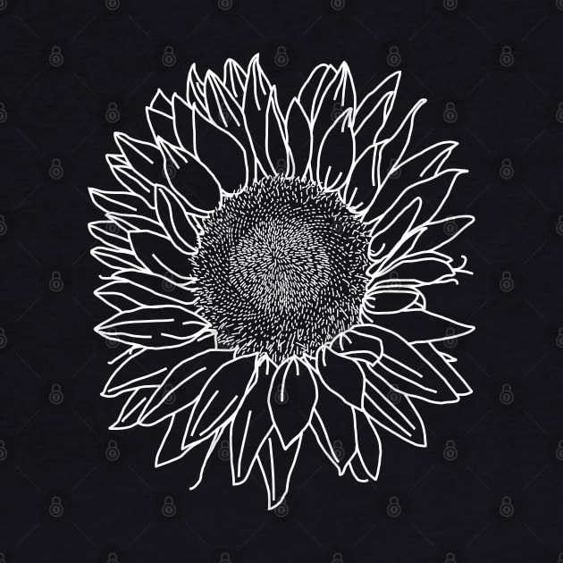 Sunflower White Line Drawing by ellenhenryart